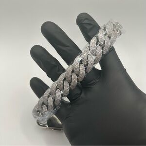 Moissanite Iced Out Cuban Bracelet Silver 20mm 8 Inch 4 Row New VVS1 Passes Test